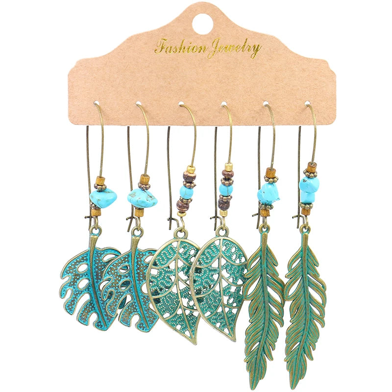 Vintage Bronze Irregular Geometric Triangle Arrow Tassel Dangle Earrings