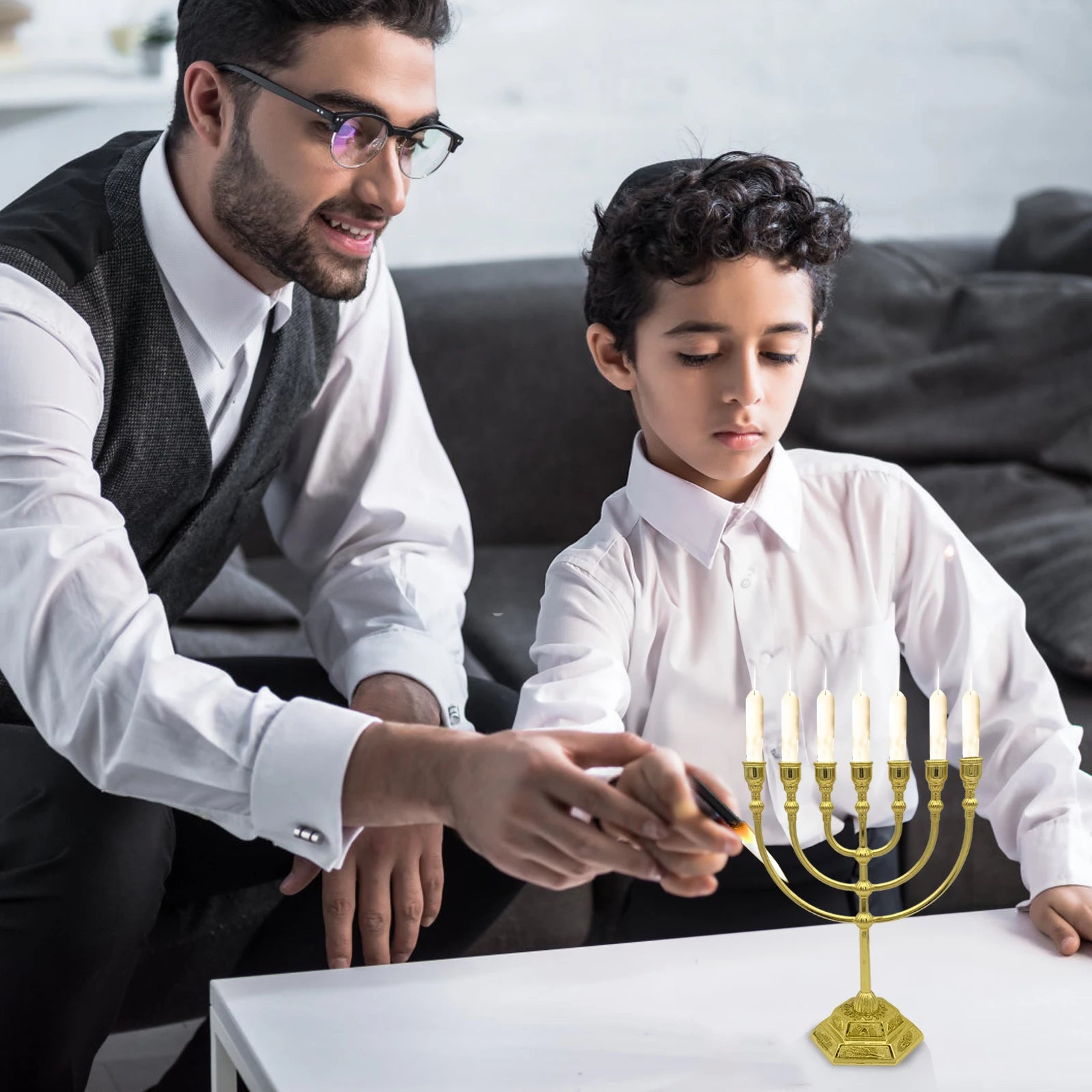 7 Branch Menorah Candle Holder Jerusalem