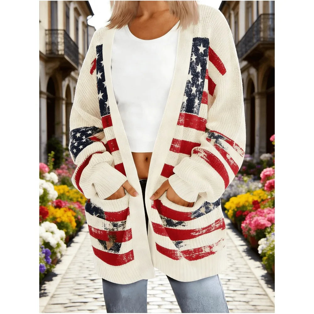 Women Long Sleeve USA Flag Jacket