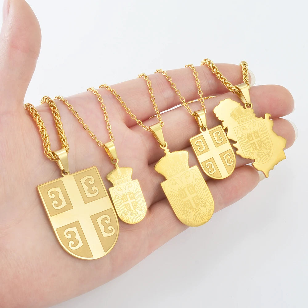 Anniyoc Republika Srbija Map Flag Pendant Necklaces