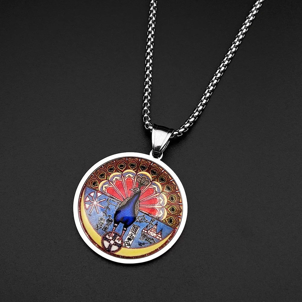 Yazidi Melek Taus Peacock Glass Pendant Necklace