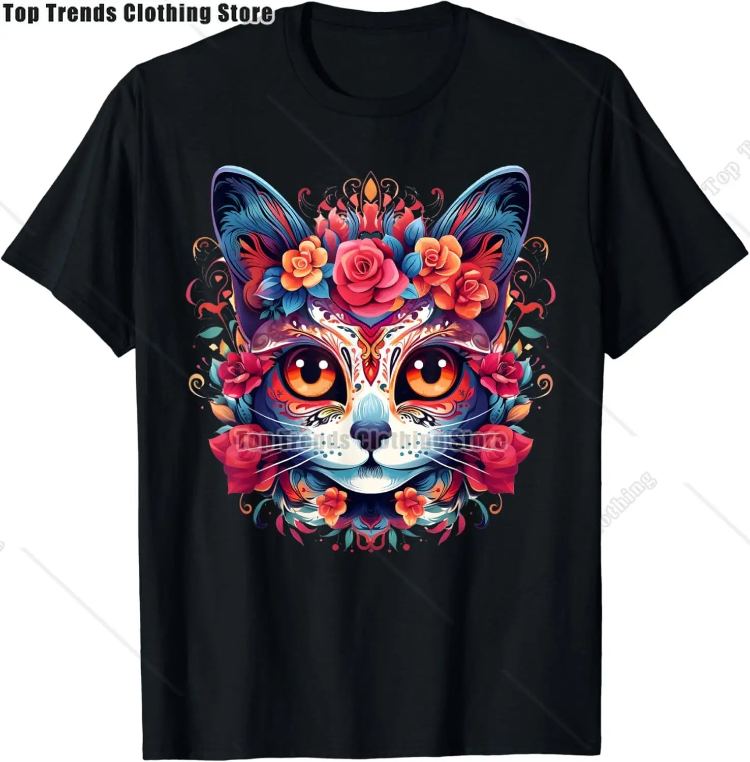 Cute Sugar Skull Cat Dia De Los Muertos Day of The Dead T-Shirt Mexican