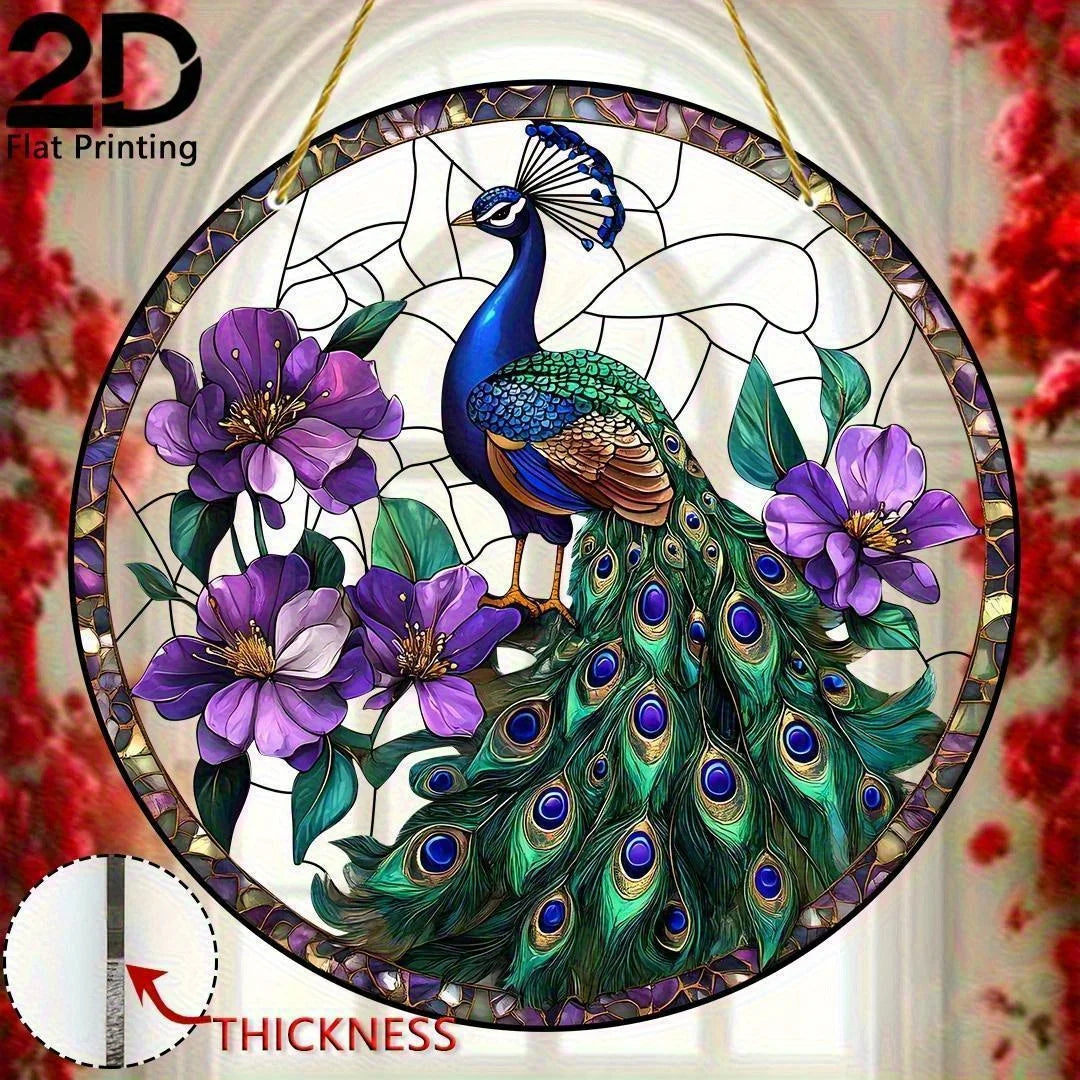 2D Flat, 1pc Vibrant Peacock Suncatcher