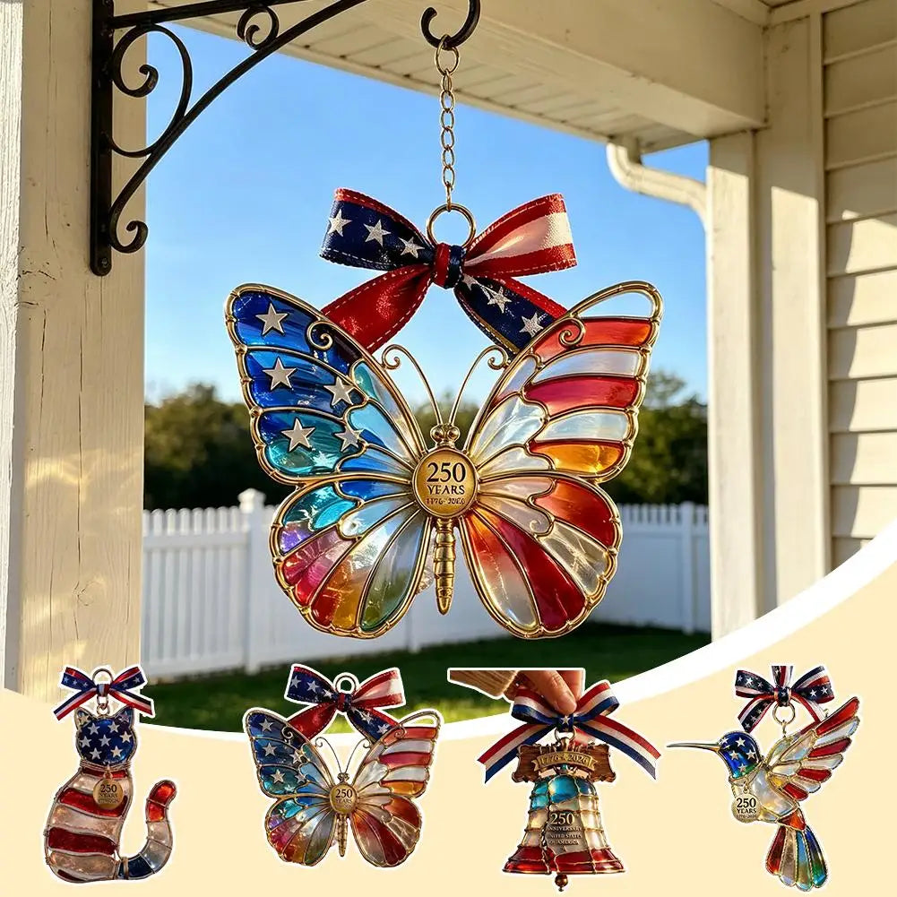 2D USA Patriotic Stained Glass Style Hanging Ornaments