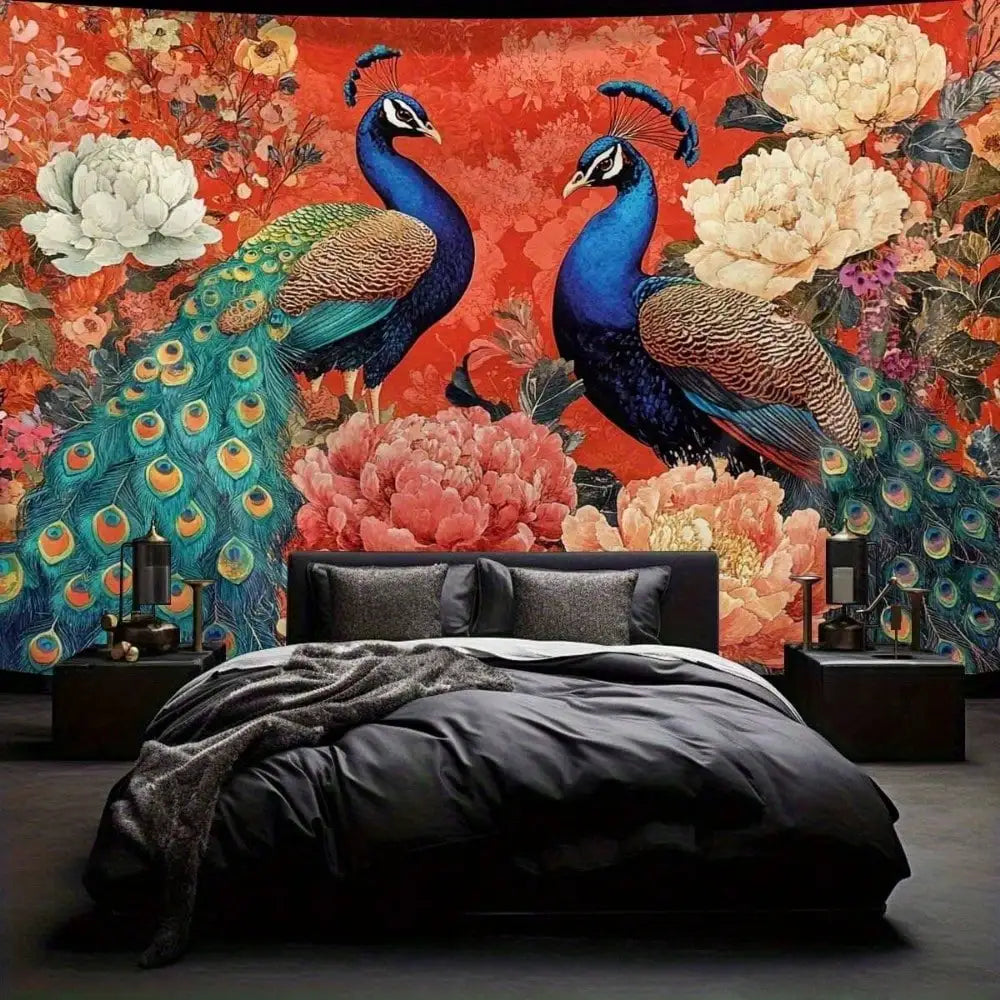1pc Vintage Floral Tapestry Peacock Wall Hanging Oriental Decor