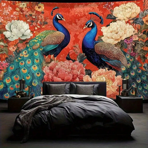 1pc Vintage Floral Tapestry Peacock Wall Hanging Oriental Decor