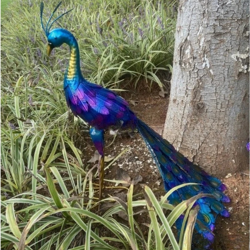 Multicolor Metallic Peacock Statue