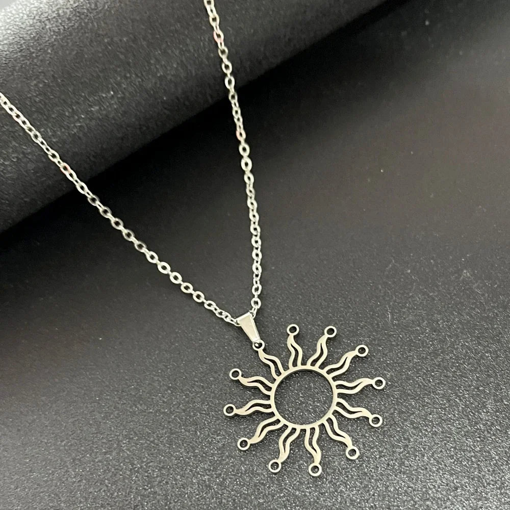 Stainless Steel Crystal Sunflower Necklace