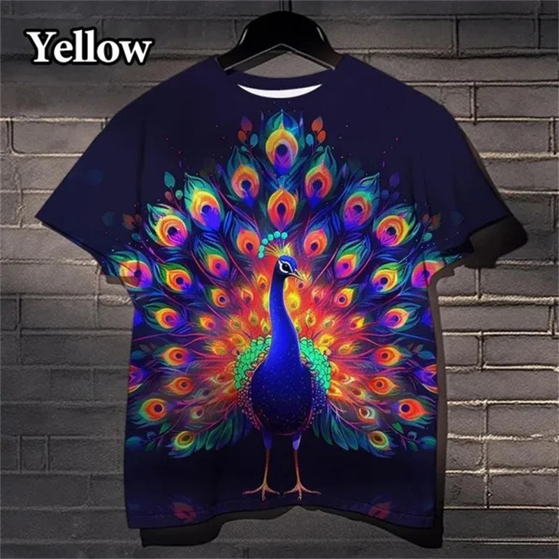 3D Peacock Feather Pattern Casual T-shirt