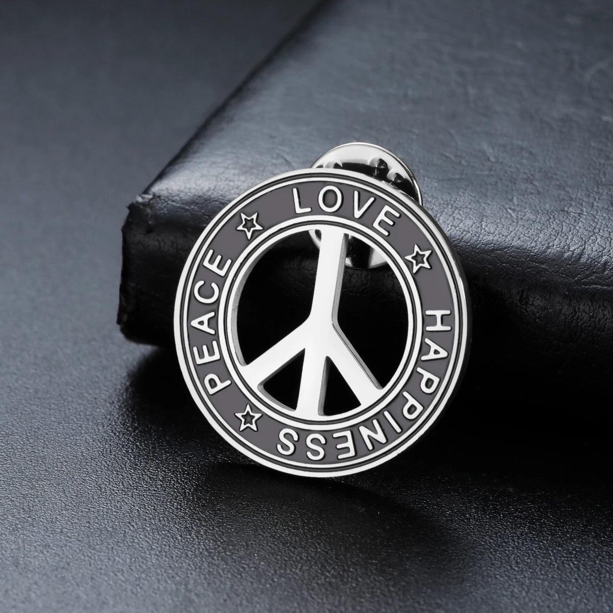 Stainless Steel Peace Sign Round Brooch