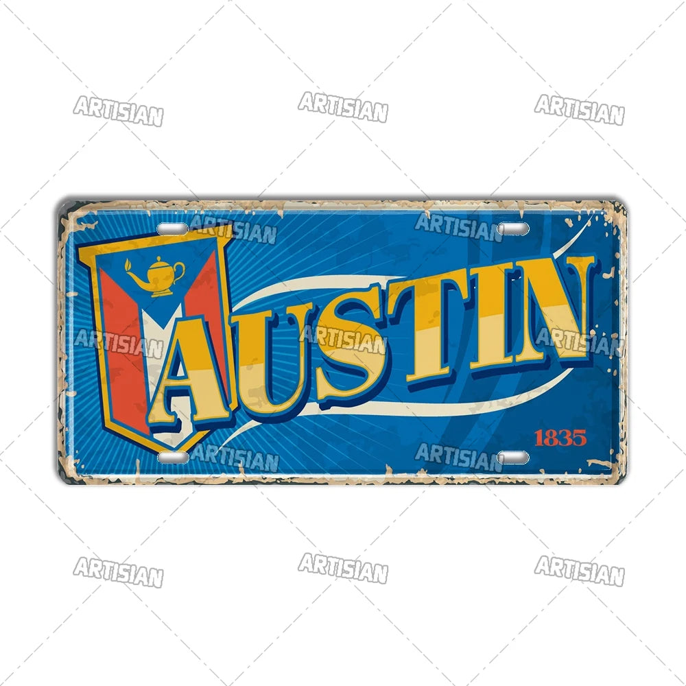USA License Plate Landmark Metal Sign