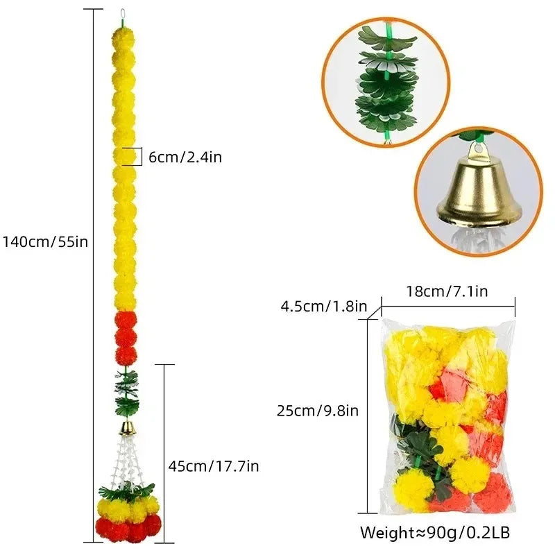 Artificial Marigold Flower Wreath for Diwali, and Mexican Day of The Dead Party Decoration