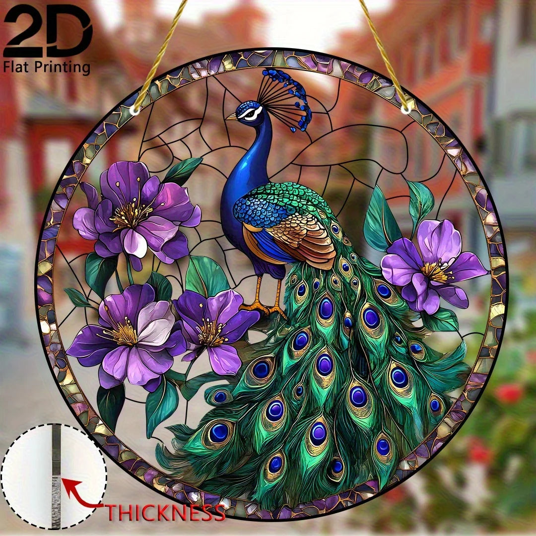 2D Flat, 1pc Vibrant Peacock Suncatcher