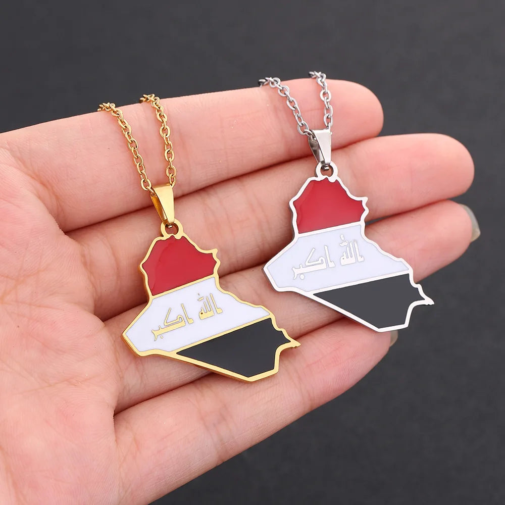 Stainless steel Iraq map necklace