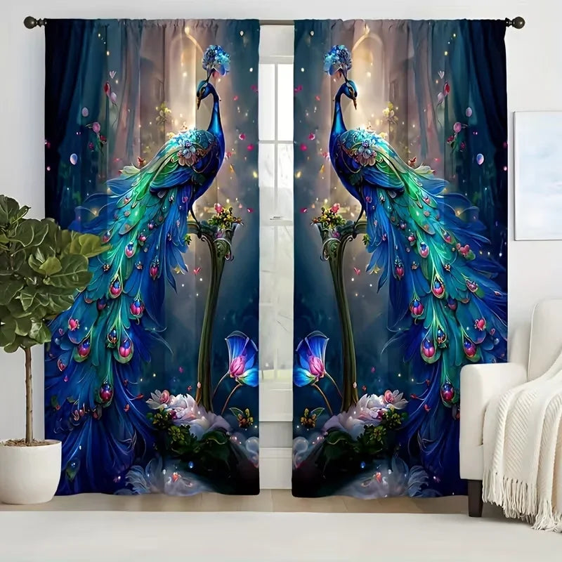 peacock pattern printed curtains with pole bag design