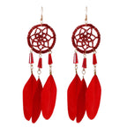 TopHanqi Bohemian Hollow Dream Catcher Leaf Feather Earrings
