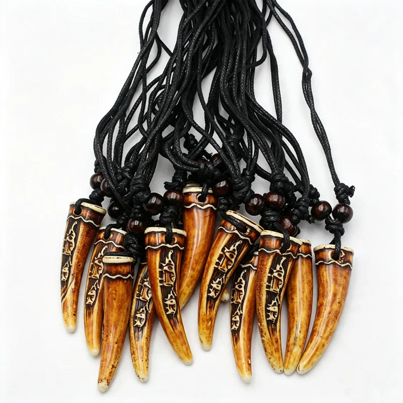 Retro Carved Elephant Faux Tusk Necklaces