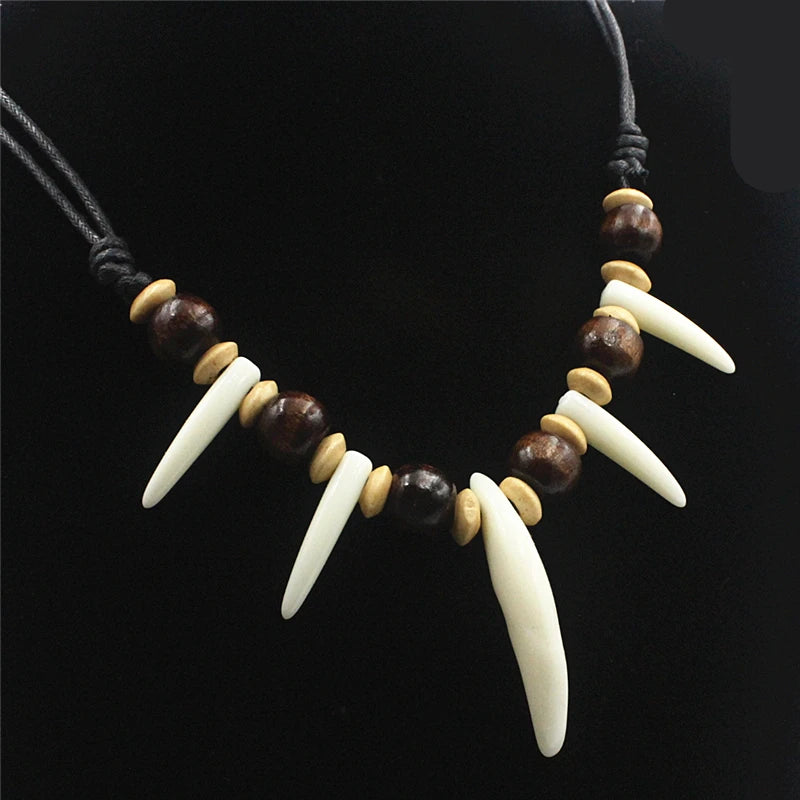 Tribal Imitation Wolf Teeth Beaded Necklace