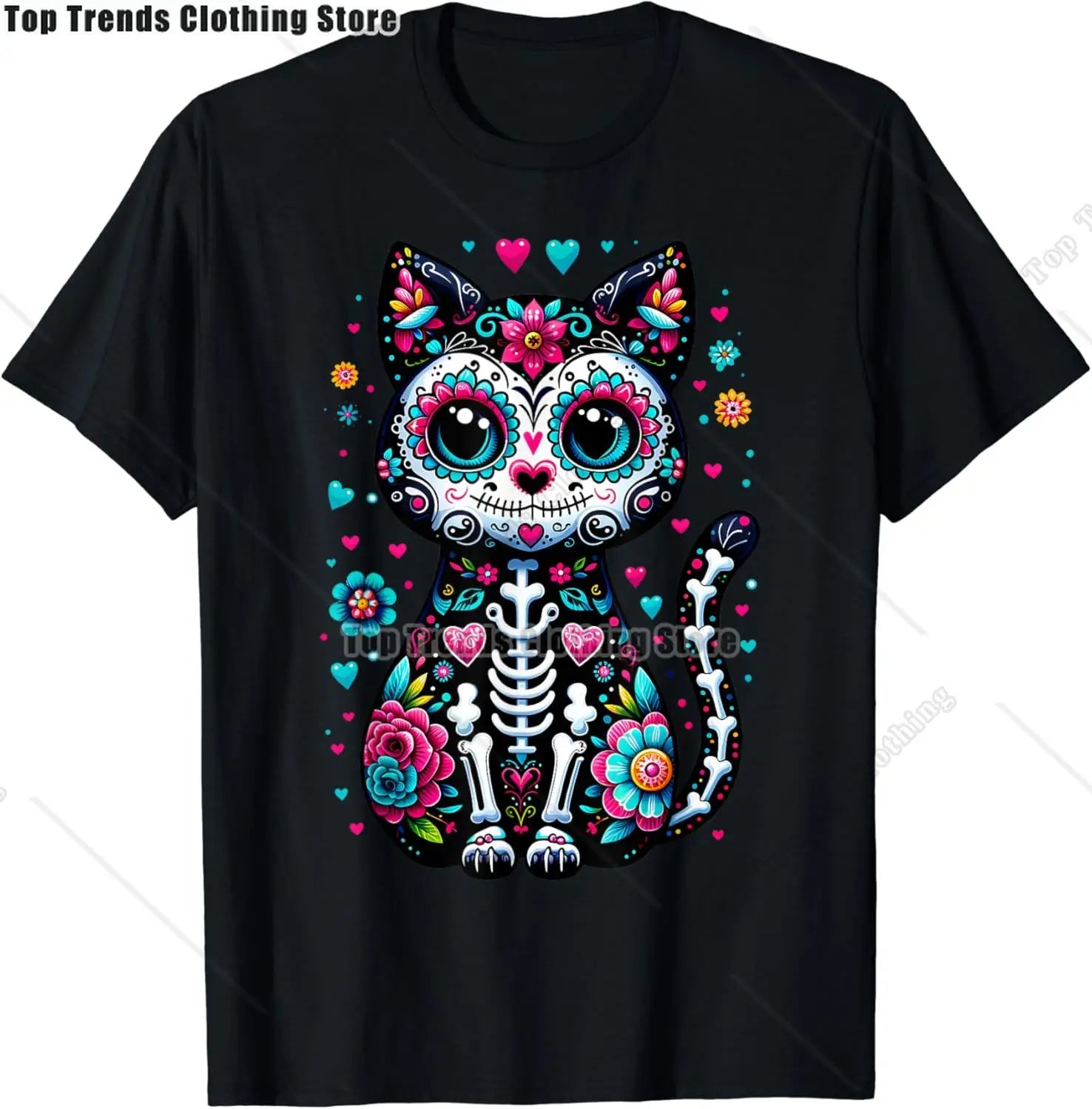 Cute Sugar Skull Cat Dia De Los Muertos Day of The Dead T-Shirt Mexican