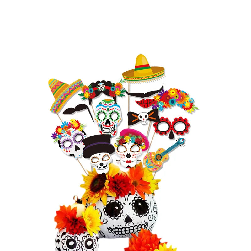Mexico Day of The Dead Theme Skull Banner Multicolor Photography Backdrop