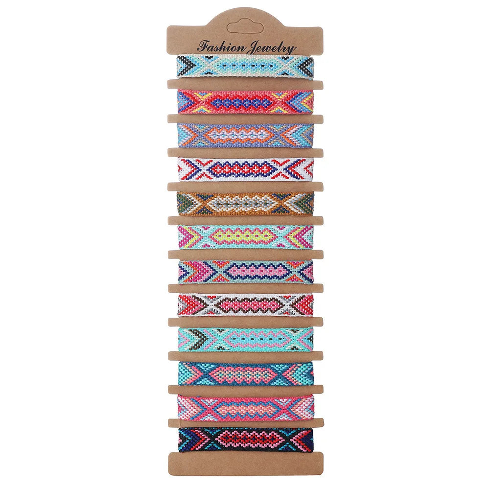 12Pcs/set Woven Bracelet Ethnic Rainbow Friendship Bracelet