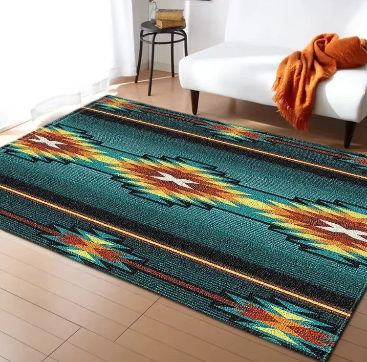 Living Room Rug Indian Tribal Geometric Theme Carpet