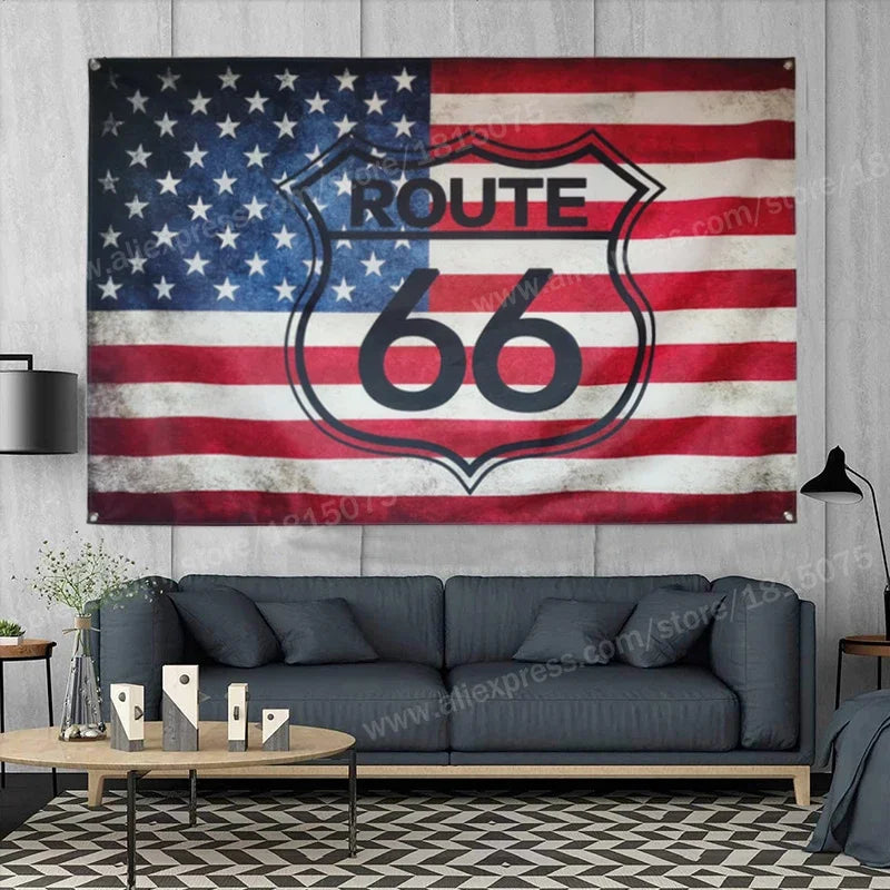 USA Flag  Banner Route 66