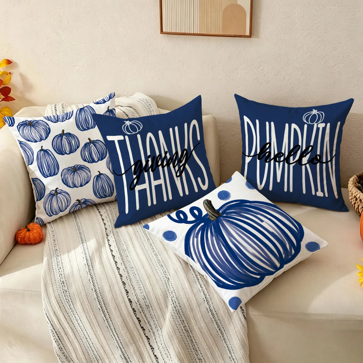 4pcs Autumn Thanksgiving Pillow Cover