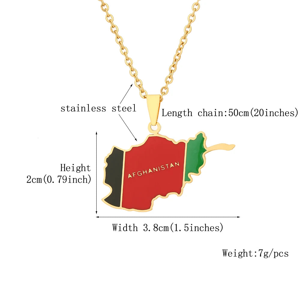 Afghanistan Map Flag Pendant Necklace
