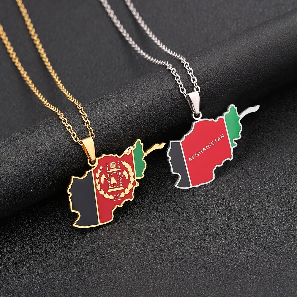 Afghanistan Map Flag Pendant Necklace