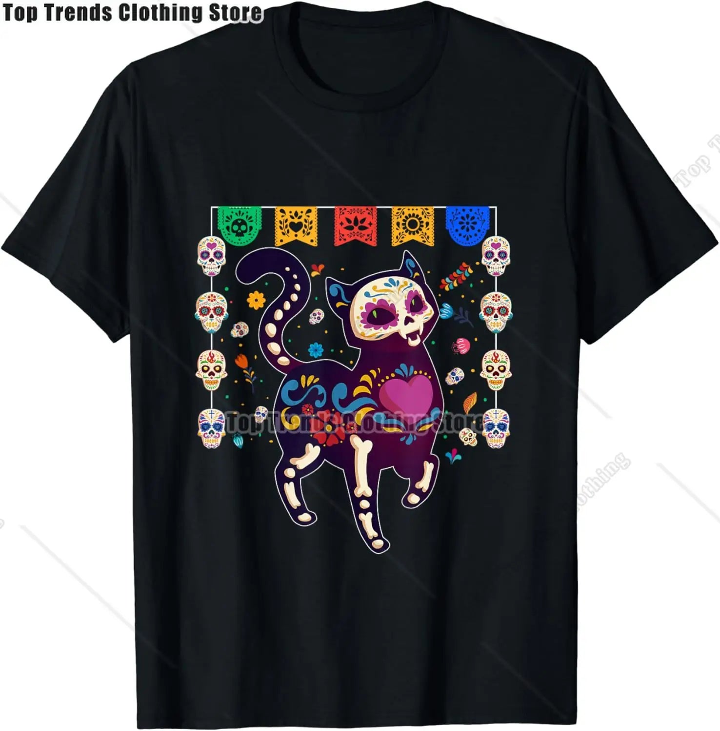 Cute Sugar Skull Cat Dia De Los Muertos Day of The Dead T-Shirt Mexican