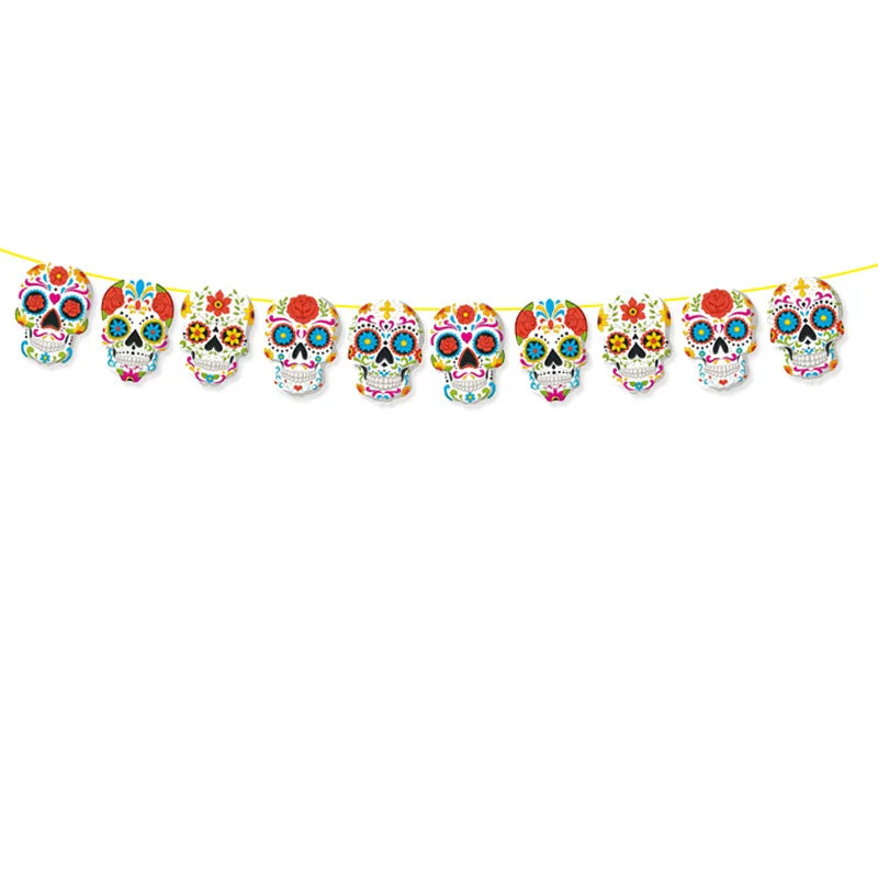 Mexico Day of The Dead Theme Skull Banner Multicolor Photography Backdrop