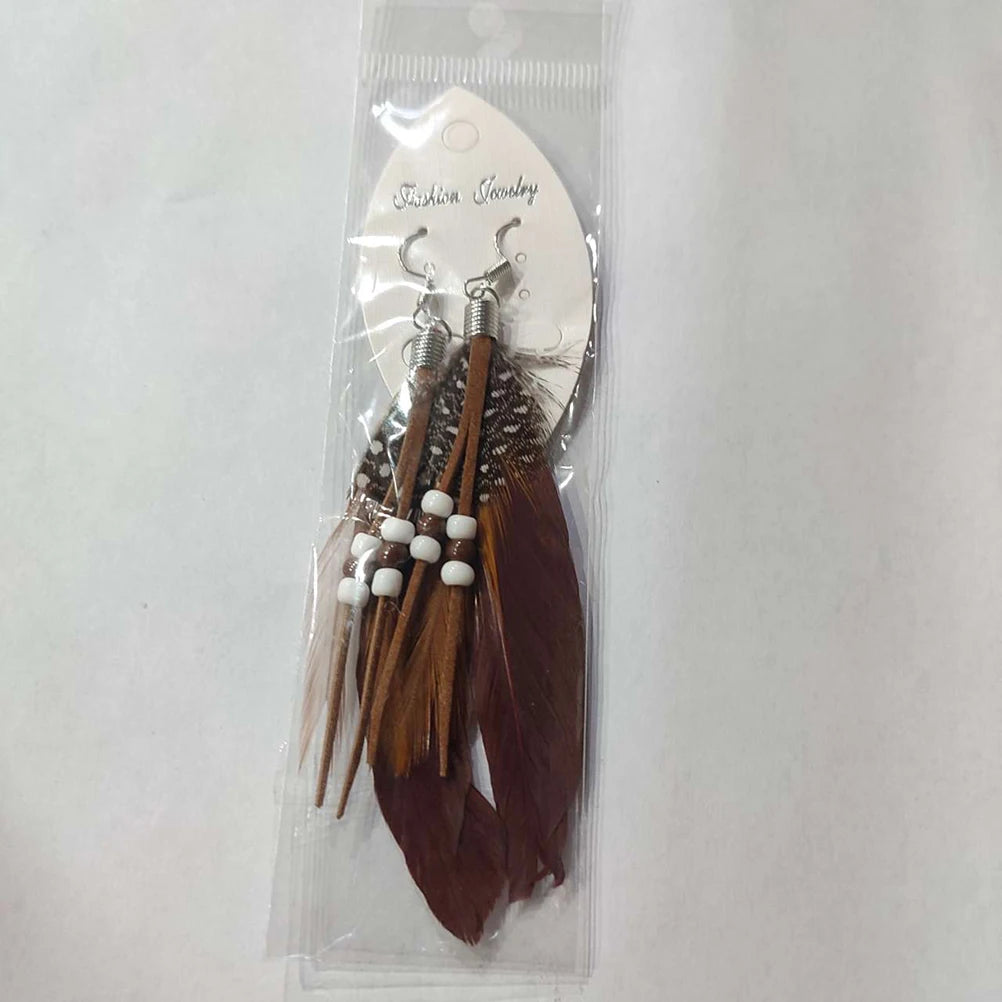Tassel Dangling Earrings Colorful Feather