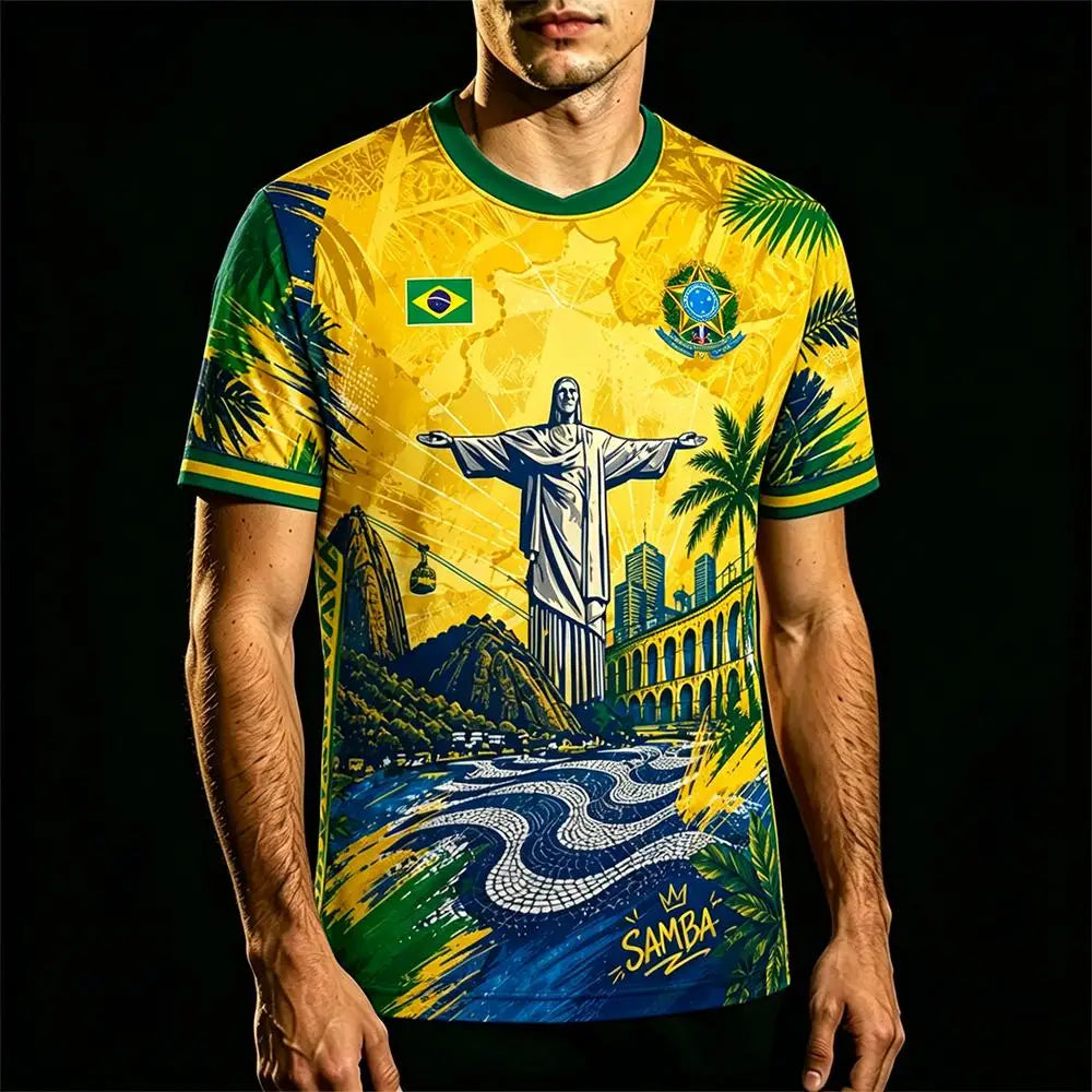 Brazil Flag Printed Jersey Tee Shirt