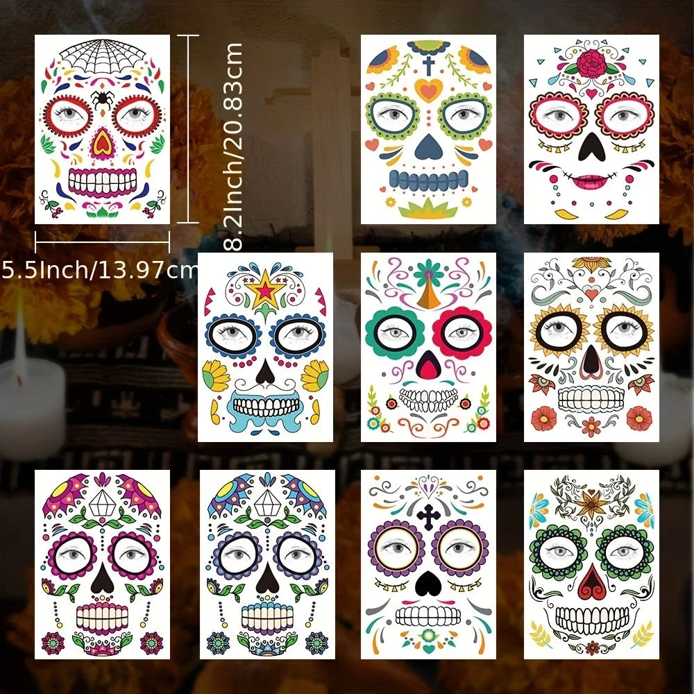 Day of the Dead Face Temporary Sticker Kit
