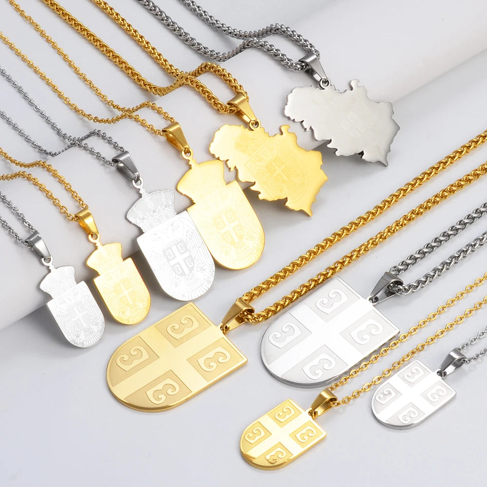 Anniyoc Republika Srbija Map Flag Pendant Necklaces
