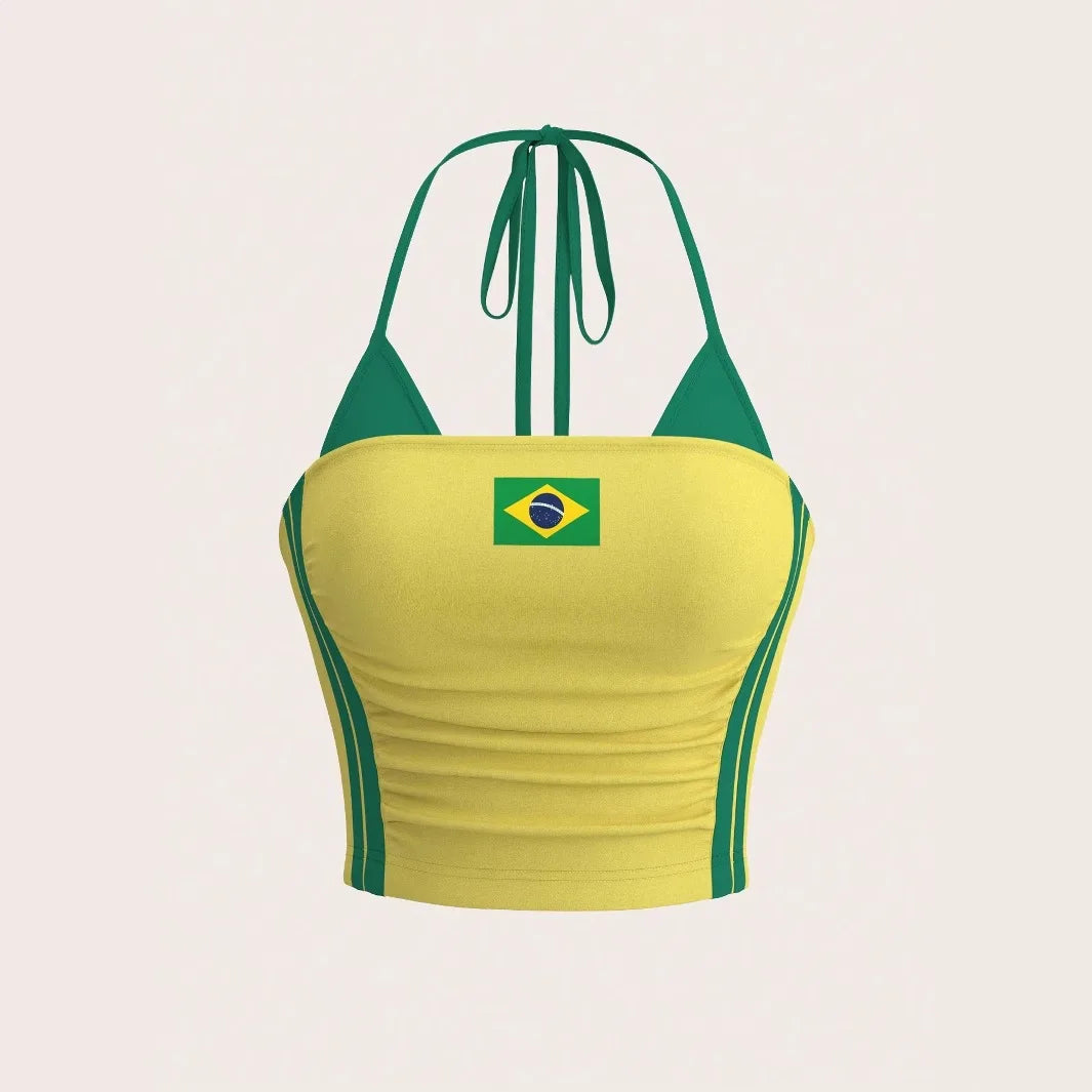 Brazil Flag Crop Top Women