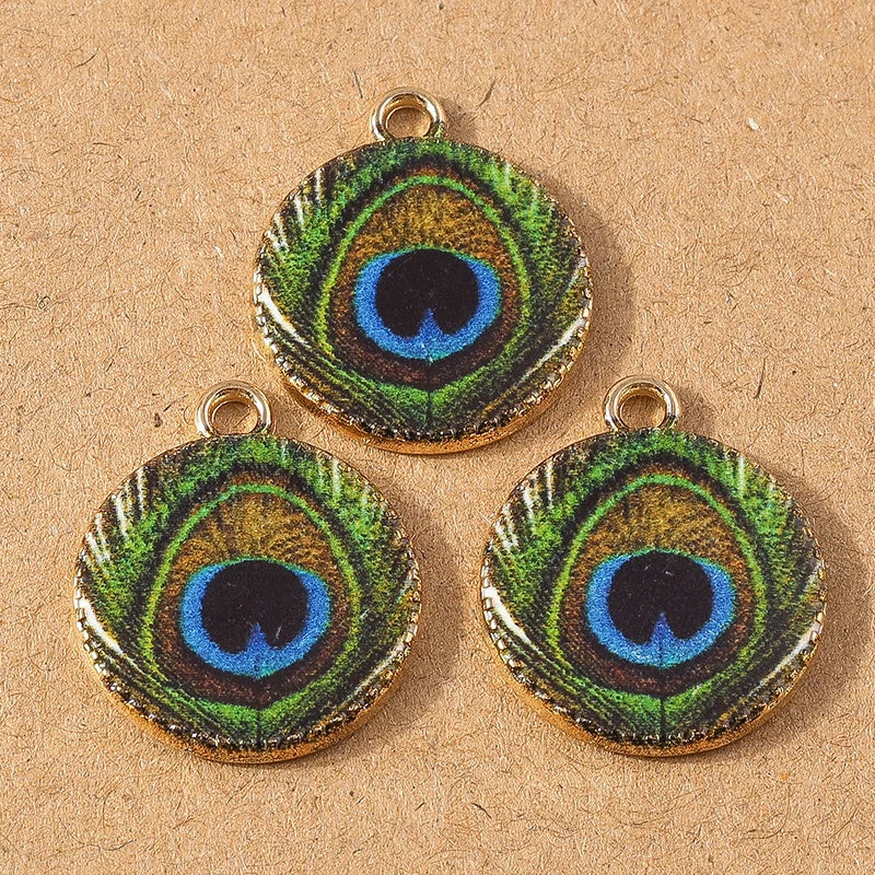 10pcs Enamel Peacock Feather