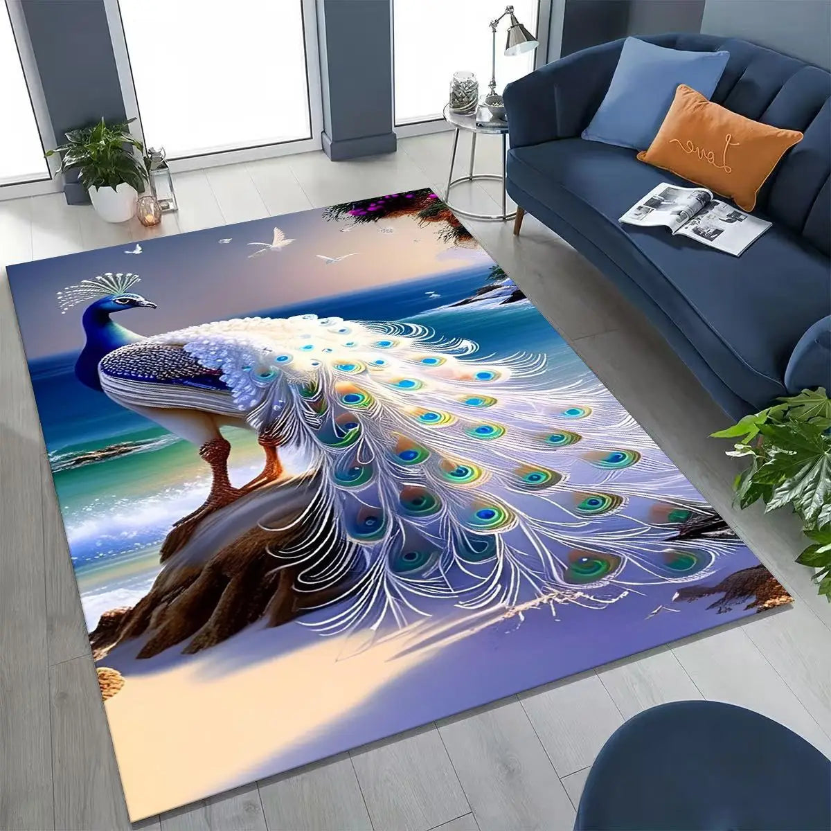 Colorful Peacock Birds Rug