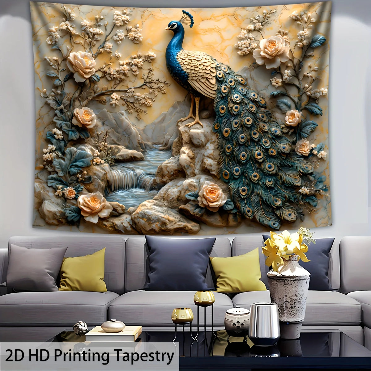 Peacock Waterfall Tapestry