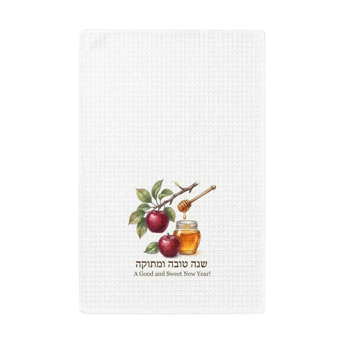 Apple Honey Print Rosh Hashanah Waffle Weave Kitchen Towel