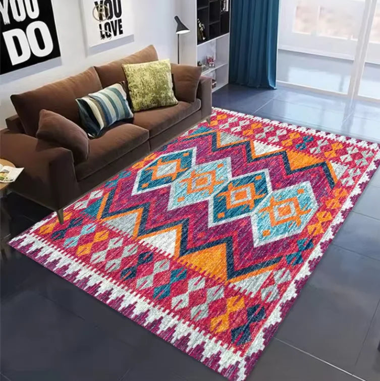 Living Room Rug Indian Tribal Geometric Theme Carpet