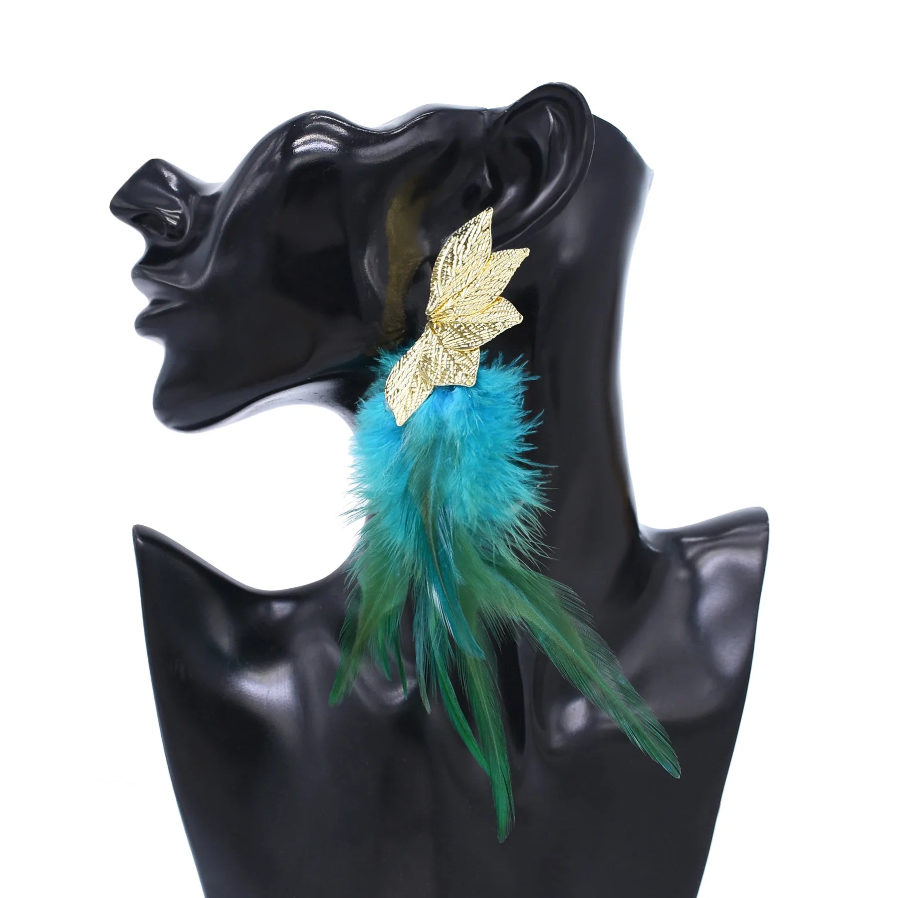 Brown Blue Feather Tassel Earrings