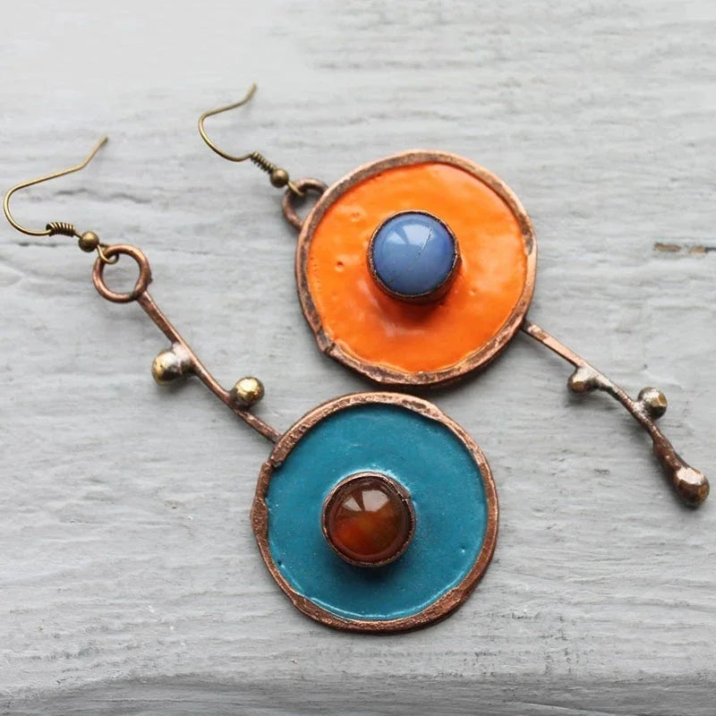 Ancient Bronze Metal Painting Drop Earrings