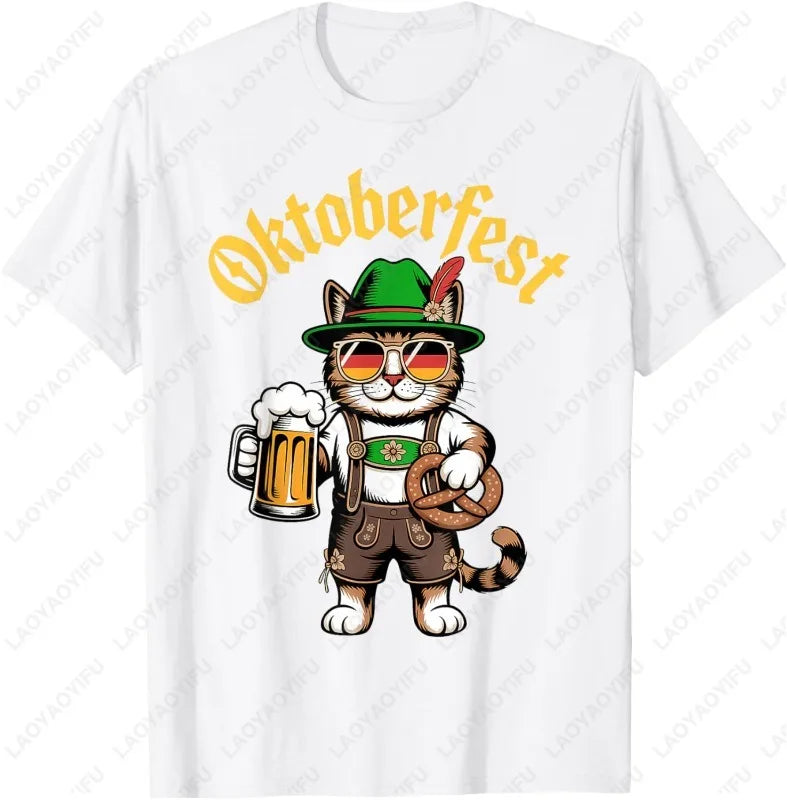 Funny Oktoberfest Cute Cat Pretzel Beer Funny Party Adults T-Shirt