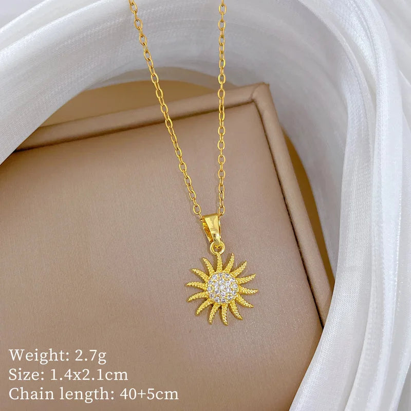 Stainless Steel Crystal Sunflower Necklace