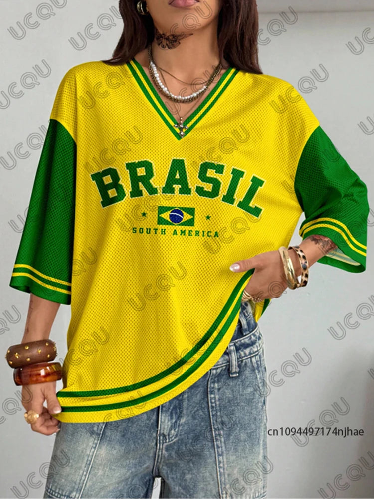 Brazil Patchwork Print Tee Women