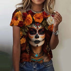 Women's T-shirt for Girls Short Sleeve Day of the Dead Undead Skull