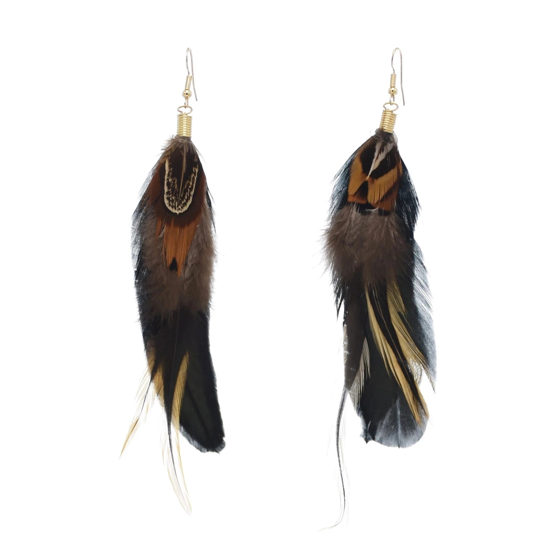 Brown Blue Feather Tassel Earrings