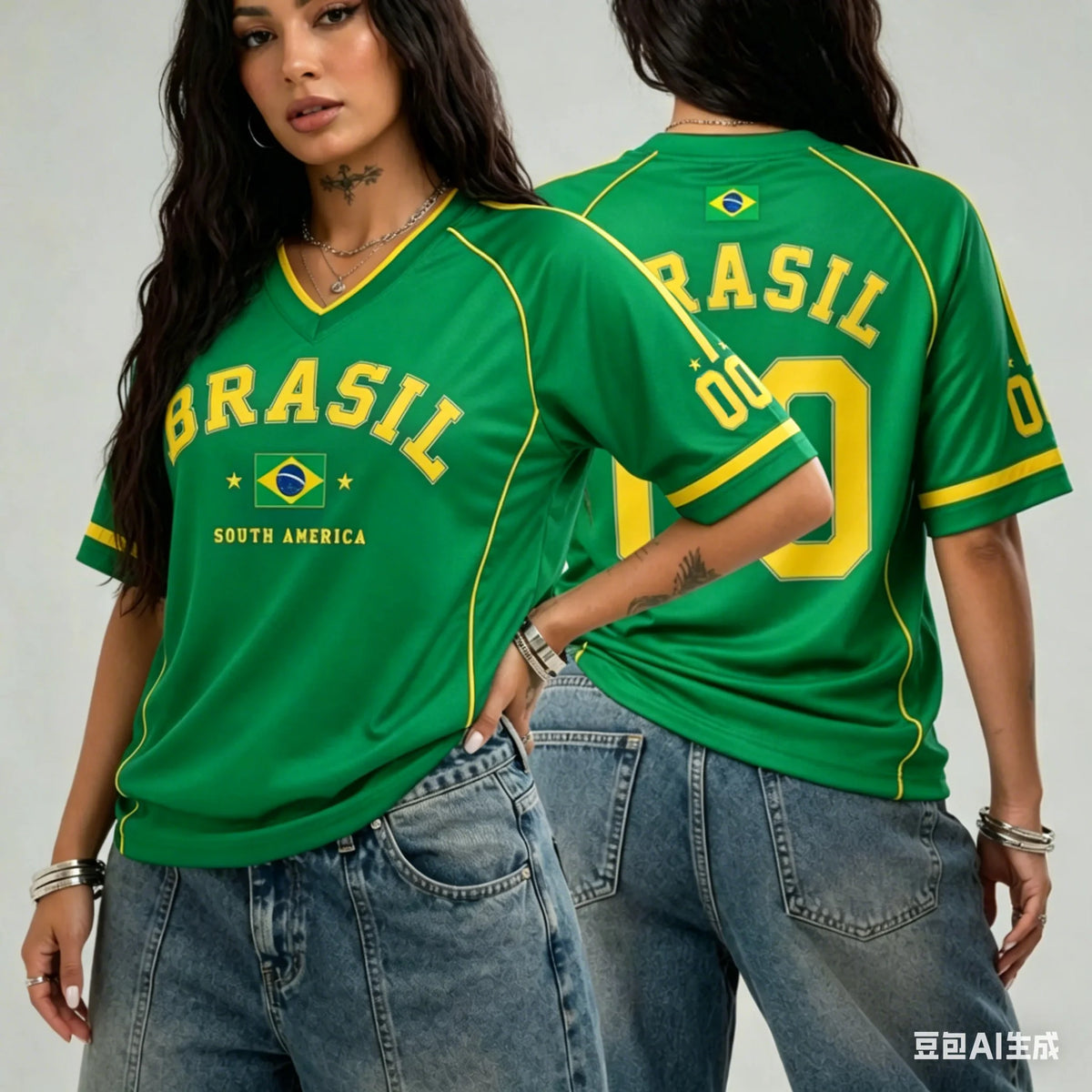 Brazil 00 Print V-Neck Tee